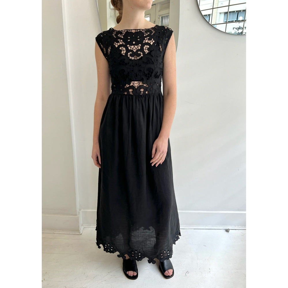 Tach Chacarita Midi Dress Black Lace 100% Linen Size XL Summer Resort Wear *READ
